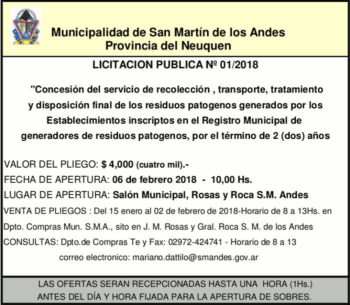 Licitación pública residuos patógenos Licitación pública residuos patógenos